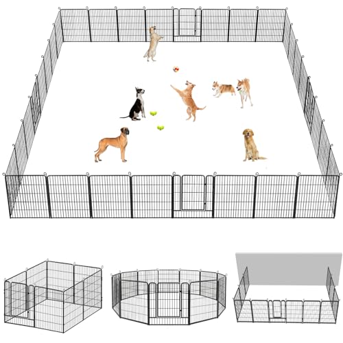 Dog Playpen, 32inch 10 Panels Outdoor Dog Fence Indoor Dog Pen Anti-Rust Pet Puppy Pen Dog Exercise Pen with Lock for Medium Small Dogs, Portable Pet Fence for Yard RV Camping