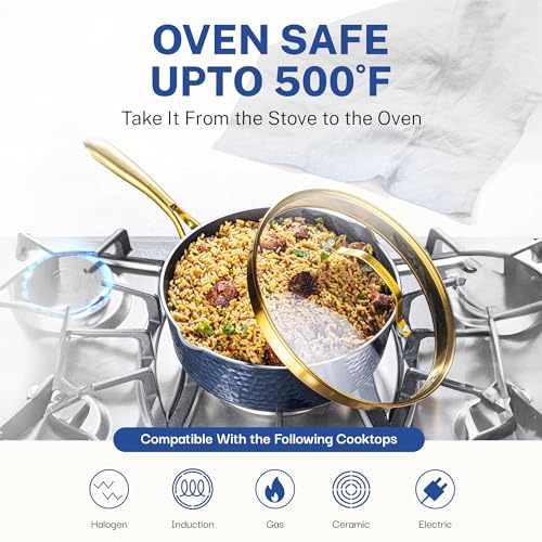 Granitestone 15 Pc Kitchen Pots and Pans Set Non Stick, Pot and Pan Set, Kitchen Cookware Sets, Induction Cookware Set, Non Stick Pots and Pan Set with Lids, Pot Set, Dishwasher Safe, Navy Gold