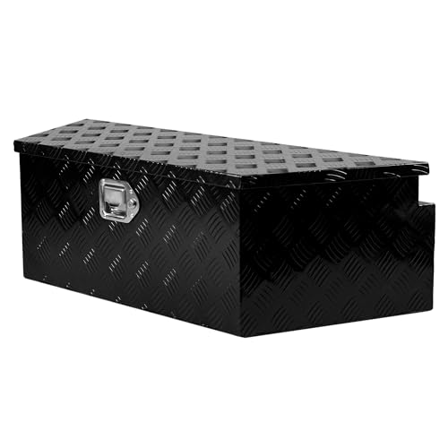 Aluminum Trailer Tongue Tool Box, 5 Bar Tread Wide Utility Toolbox for Pick Up Truck Bed RV Storage Organizer Tool Box with Lock Keys, Outdoor Trailer Pickup Underbody Tool Box 28 inch
