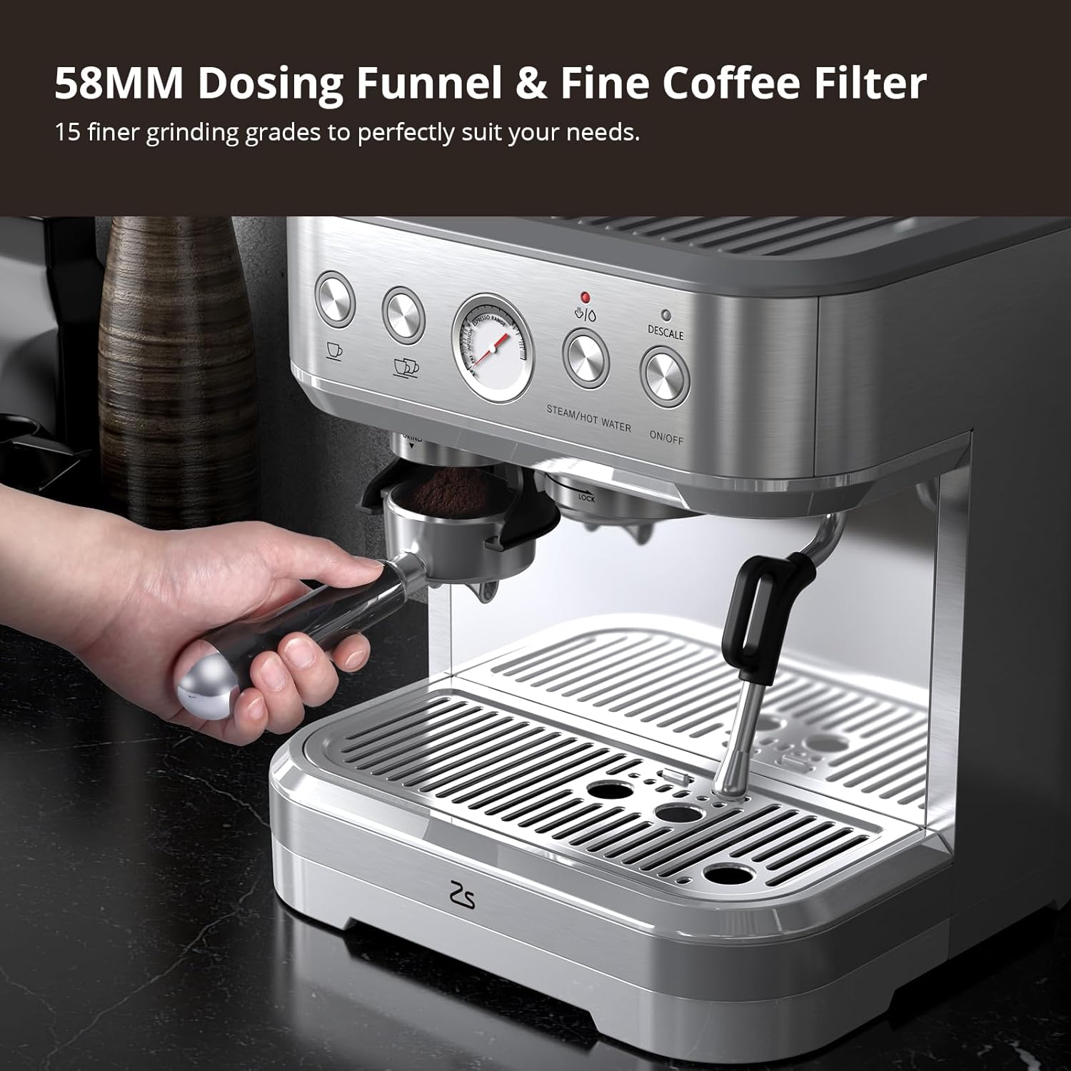 Espresso Machine with Milk Frother, All in One Cappuccino Latte Coffee Maker for Home Barista, Built-In Bean Grinder, 85oz Removable Water Tank, Gifts for Dad, Mom, Coffee Lover