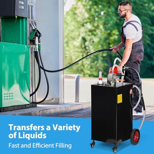 Fuel Caddy, 30 Gallon Portable Gas Caddy on 4 Wheels with Manual Transfer Pump, Gasoline Diesel Fuel Container for Cars, Lawn Mowers, ATVs, Boats, Black