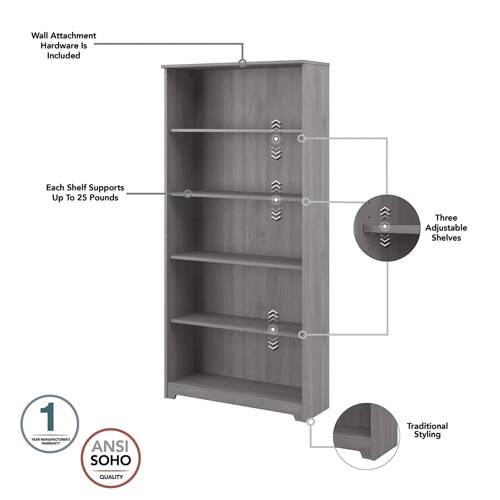 Bush Furniture Cabot Tall 5 Shelf Bookcase in Modern Gray