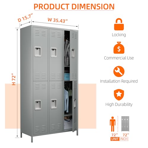 METAN Metal Storage Locker for School Office Gym Bedroom, 12 Doors Locker Cabinet for Employees, Industrial Steel Storage Locker with 12 Hooks, Assembly Required (12 Door-Light Gray)
