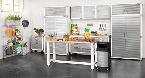Seville Classics UltraHD Solid Steel Lockable Metal Storage Cabinet Locker Organizer, w/Adjustable Shelves for Garage, Warehouse, Office, Classroom, Granite, 48" W x 24" D x 72" H