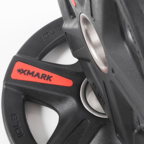 XMark TEXAS STAR Olympic Weight Plate Sets with XMark Olympic Weightlifting Bar, 2-inch Rubber Coated Olympic Grip Plate Set With 7’ Olympic Bar, Great for Home Gyms