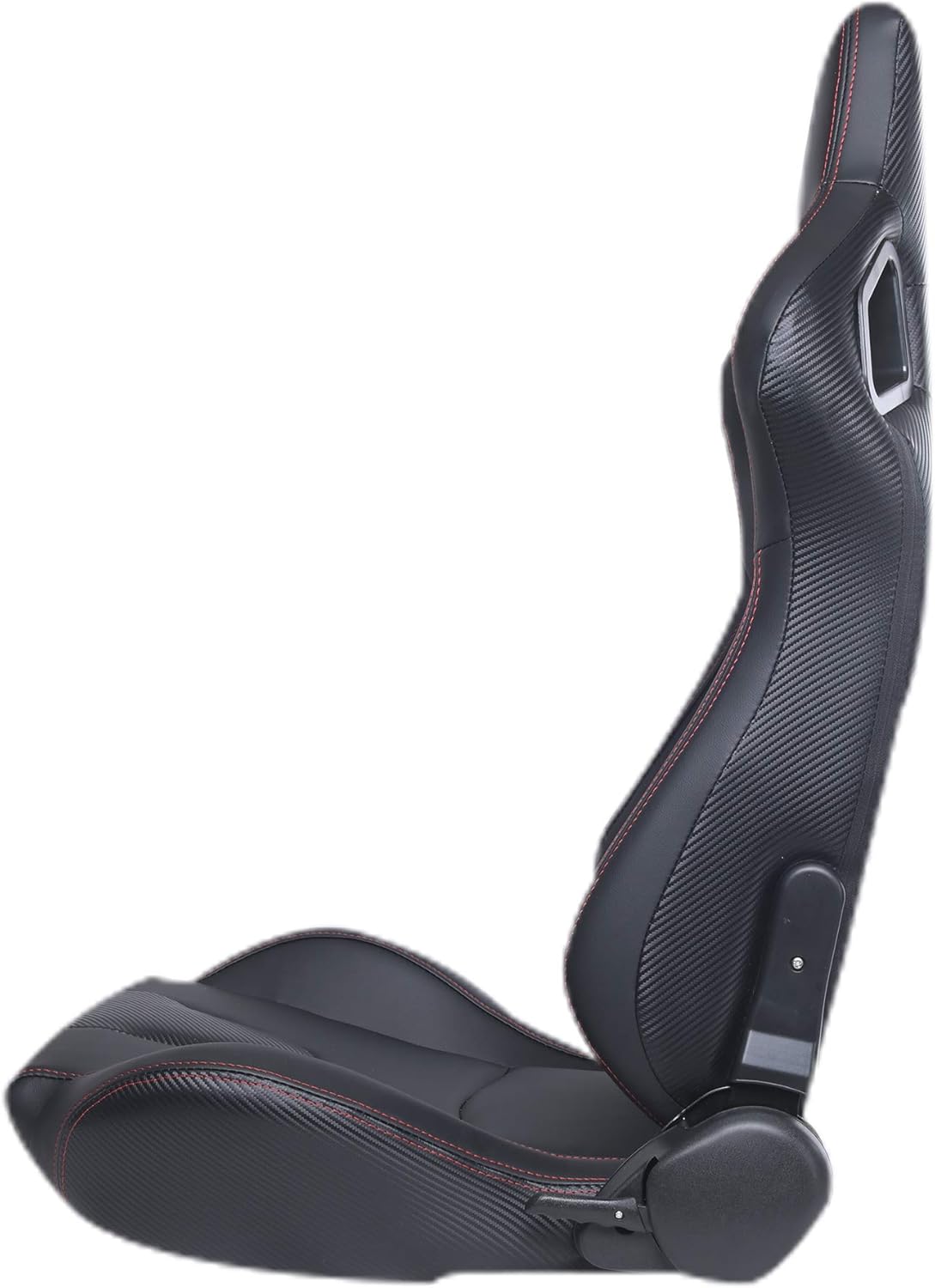 Racing Seats, Pair of PVC Leather Racing Bucket Seats with Dual Sliders, Black with Black Stitching