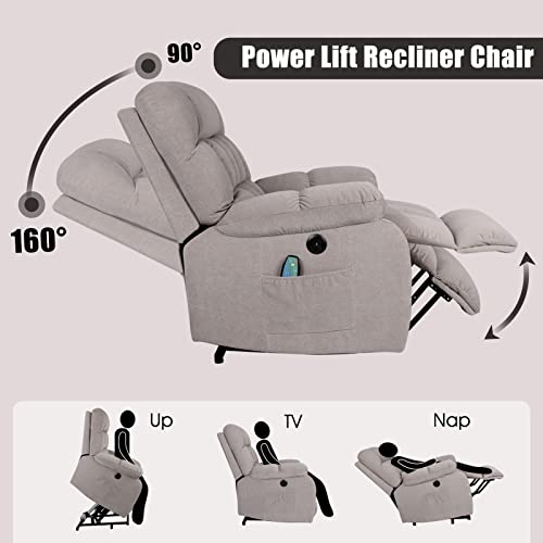 Electric Chairs with Remote Control Heat Massage Armchair Sofa Chair Power Lift Recliner Chair for Elderly Faux Leather