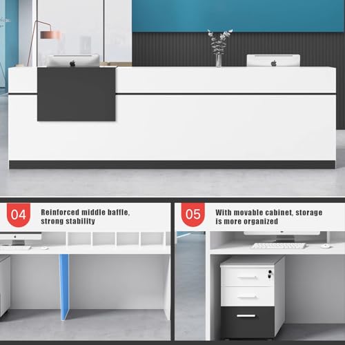 Modern Reception Desk Counter, U-Shaped Front Desk Reception Counter with Adjustable Storage Cube Lockable Drawer,Wooden Reception Table for Office Lobby (Black+White, 160cm(63 * 23.6 * 41.3in))