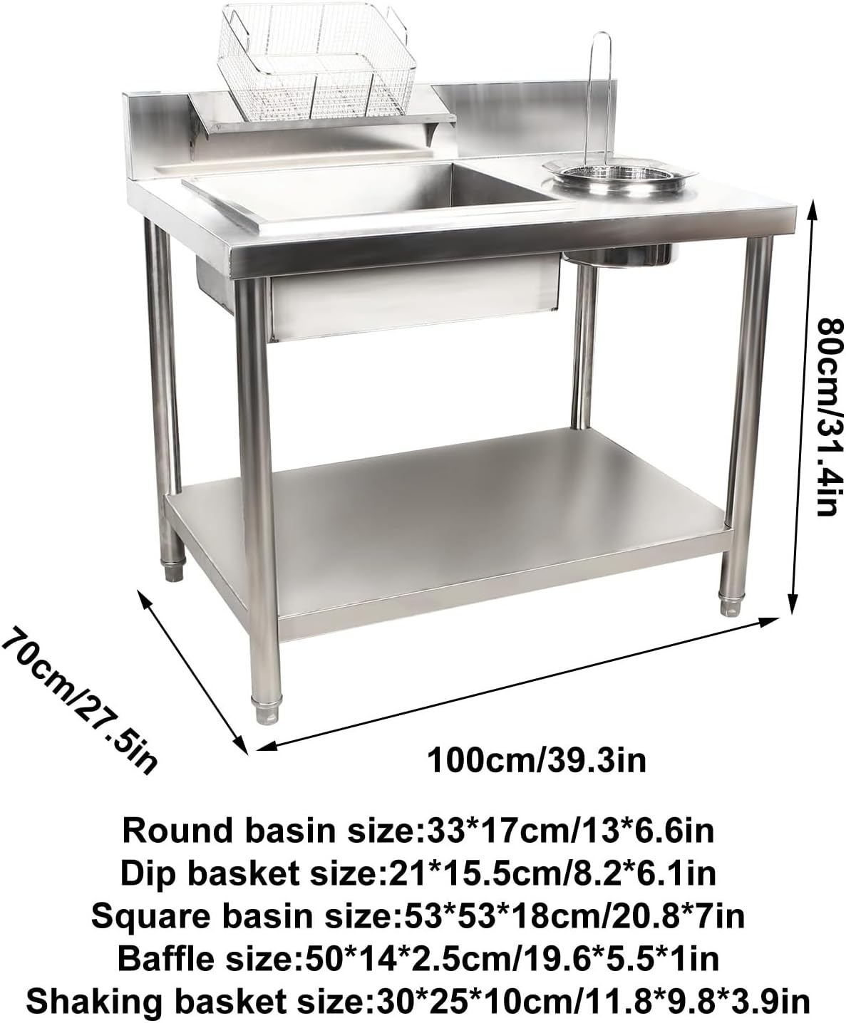 Breading Table Commercial Fried Food Prep Table, Quality Stainless Steel Fried Food Prep Station Heavy Duty Commercial Work Table for Restaurant, Home and Hotel