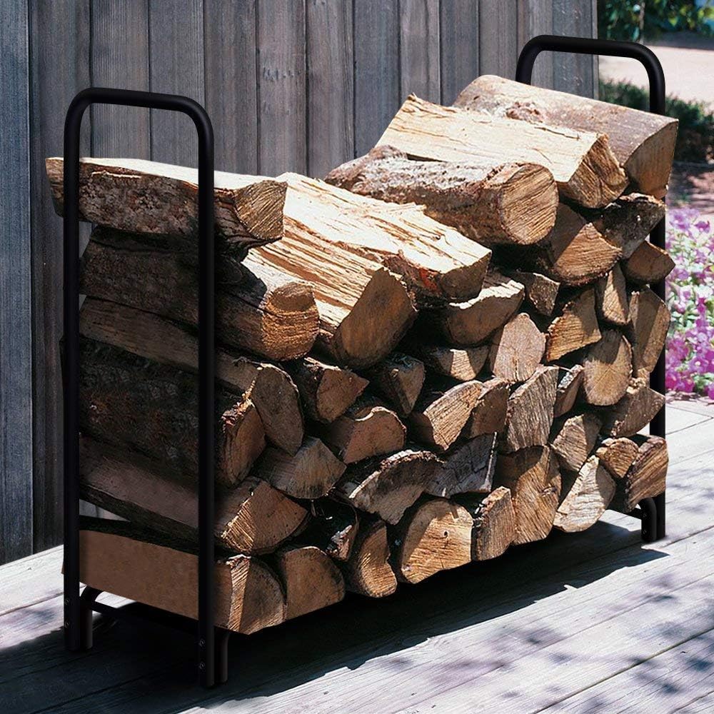 PCAFRS 8ft Firewood Rack for Fireplace Heavy Duty Log Indoor Outdoor Wood Storage Holder Easy Assemble Fire Wood Rack for Patio Deck Log Storage Stand, Black