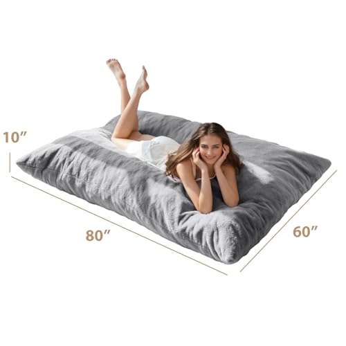 BYBYME 3 in 1 Bean Bag Chairs, Bean Bag Bed for Adults High-Density Foam Filling, Convertible Sofa Bed Faux Fur, Giant Bean Bag Chairs for Adults
