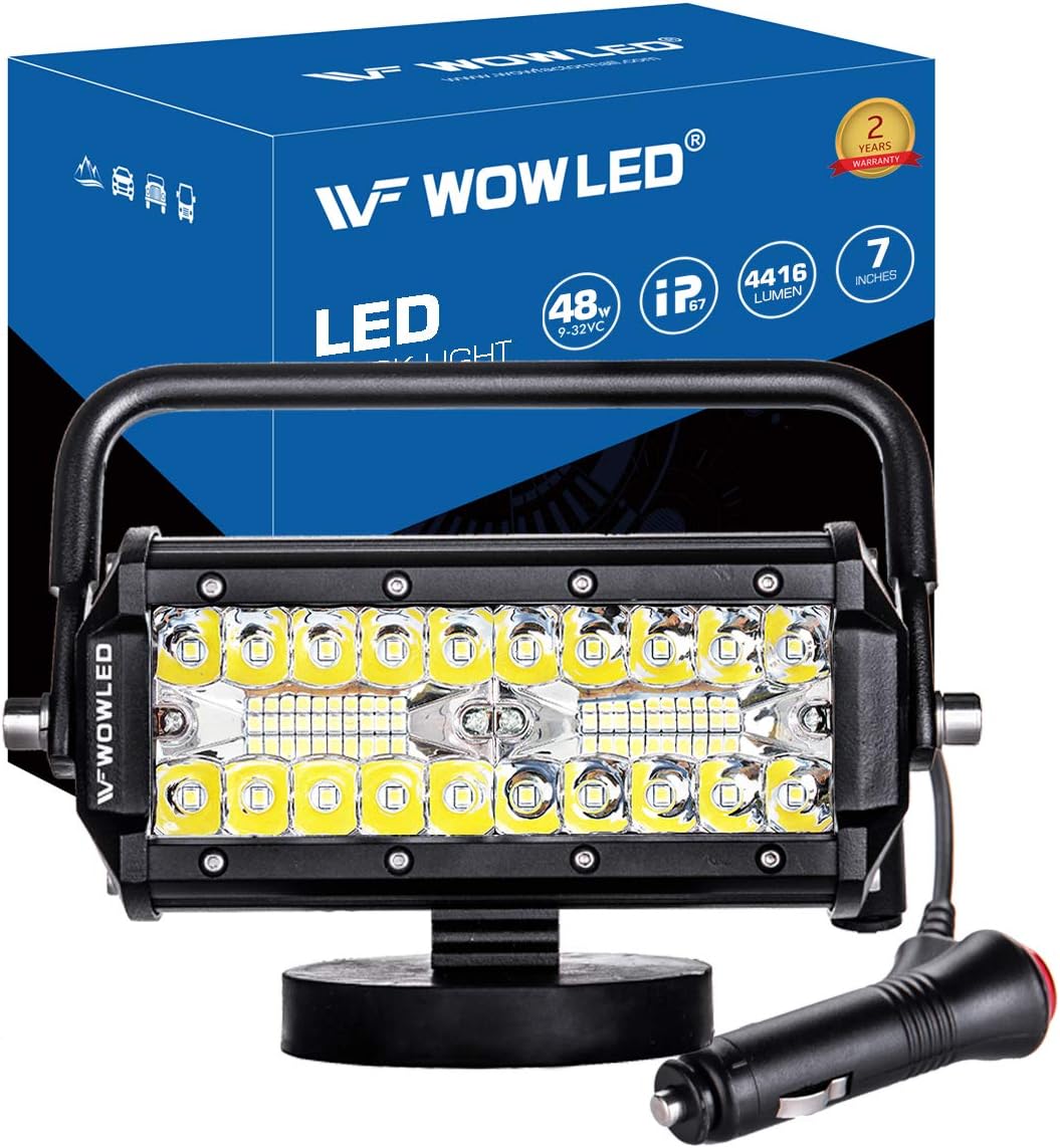 WFPOWER Magnetic LED Work Light Bar, 48W LED Combo Beam Light Pod with Magnetic Base Mount, Portable LED Light Flood and Spot for Camping Car SUV Boat Bar Truck Driving Lamp Fog Lights
