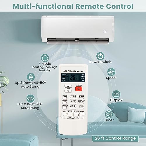 RELAX4LIFE Mini Split Ac/Heating System - Mini Split Air Conditioner w/Heat Pump, Remote Control, Timer, Self-Cleaning, Installation Kit, Inverter Split AC Unit