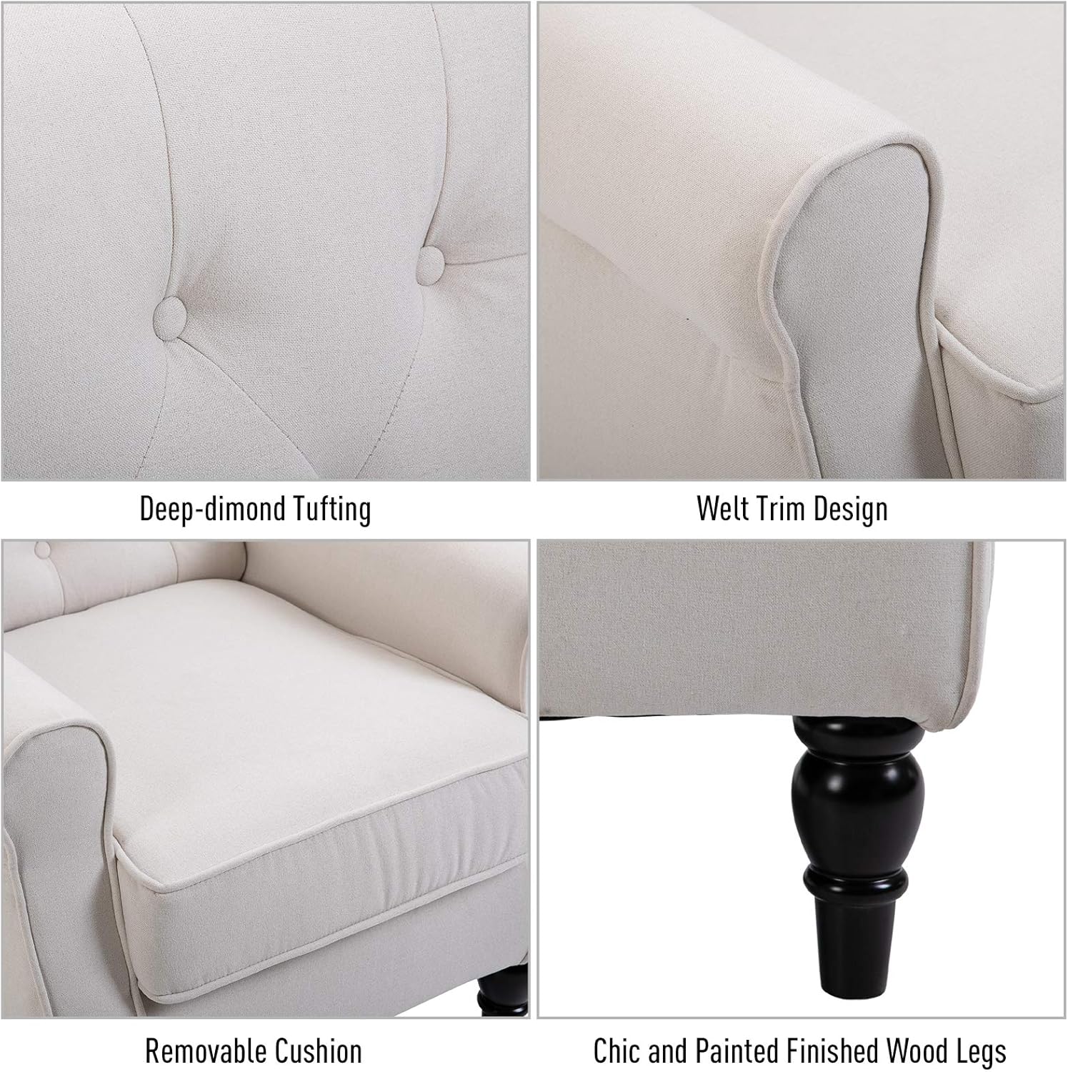 HOMCOM Button-Tufted Accent Chair with High Wingback, Rounded Cushioned Armrests and Thick Padded Seat, Set of 2, Cream White