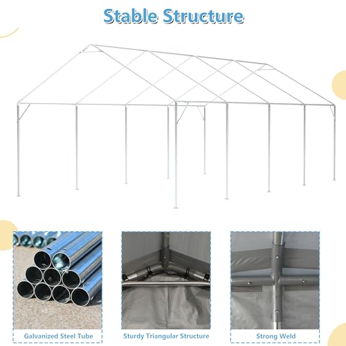Carport 20x12ft,2in1 Kit Car Canopy Portable Garage,Heavy-Duty Waterproof & UV Protected,Car-Port with Roll-up Ventilated Windows & Removable Sidewalls for SUV,Truck,Boat,Tractor,Sand