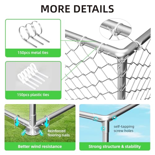 7.8x7.8 FT Extra Large Outdoor Dog Kennel Outside, Heavy Duty Dog Enclosure with Waterproof Cover and Security Lock, Galvanized Chain Link Dog Cage for Large Dogs