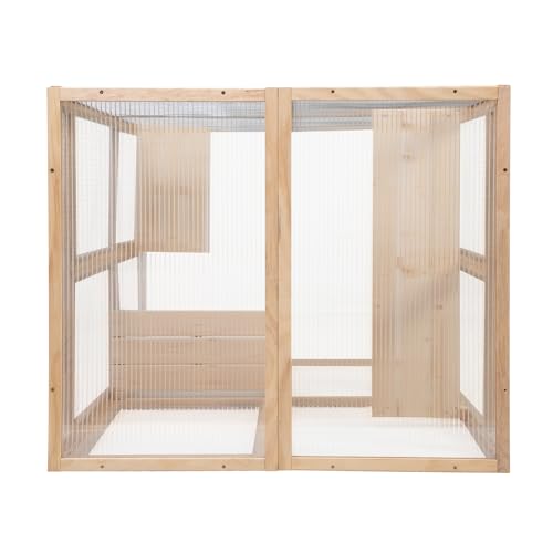 ISDAY Extra Large Outdoor Cat House Wooden Cat Cage Waterproof Roof Catio Outdoor Cat Enclosure - Cat Play & Run Enclosures Cat Playpen Window Cats Crate with 7 Platform and 2 Resting Box (Orange)