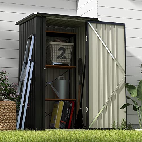 Patiowell 3 x 3 FT Outdoor Storage Shed,Small Garden Tool Storage Shed with Sloping Roof and Single Lockable Door, Outdoor Shed for Backyard Garden Patio Lawn, Grey