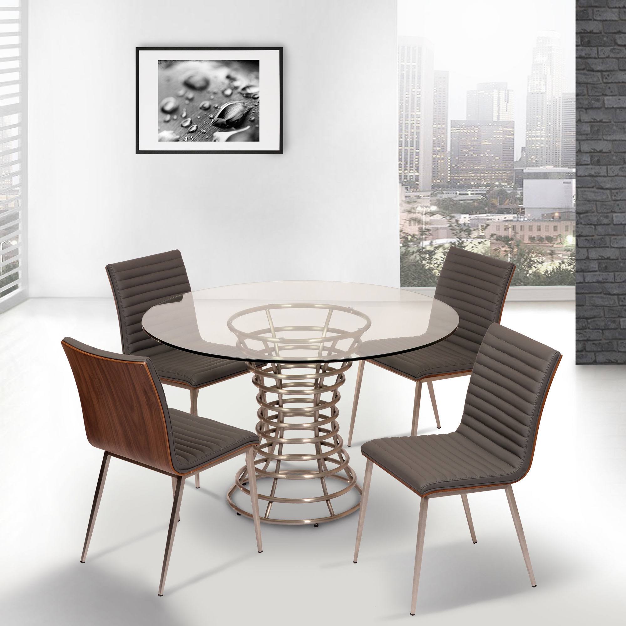 Armen Living Ibiza Brushed Stainless Steel Dining Table with Clear Glass
