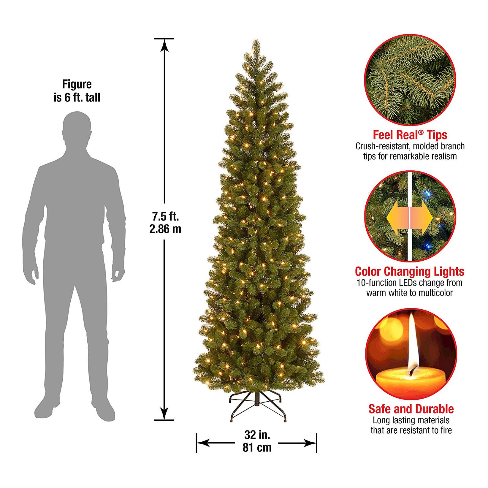 National Tree 7.5 Foot Feel Real Downswept Douglas Fir Pencil Slim Tree with 350