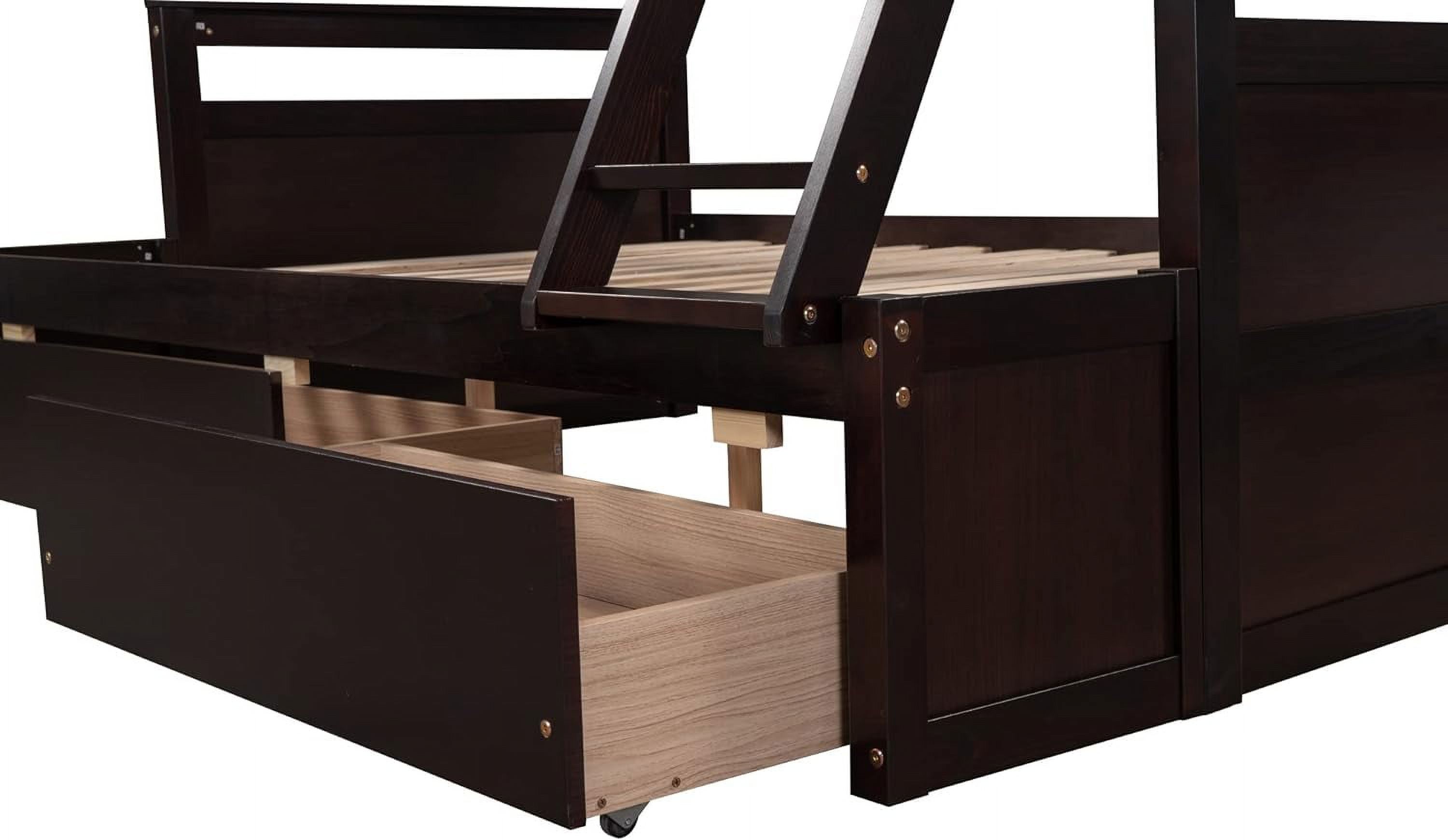 Over Full Bunk Bed With Storage, Wood Bunk Bed Frame With Two Drawer, Safety Guardrail, Ladder, Can Convertible To 2 Separated Beds For Kids, Teens, Adults ( Over Full, Espresso)