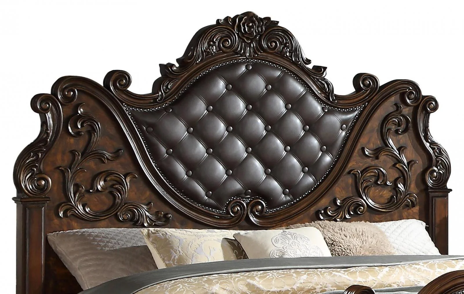 Cherry Finish Wood Queen Bed Set 5Pcs Traditional Cosmos Furniture Santa Monica