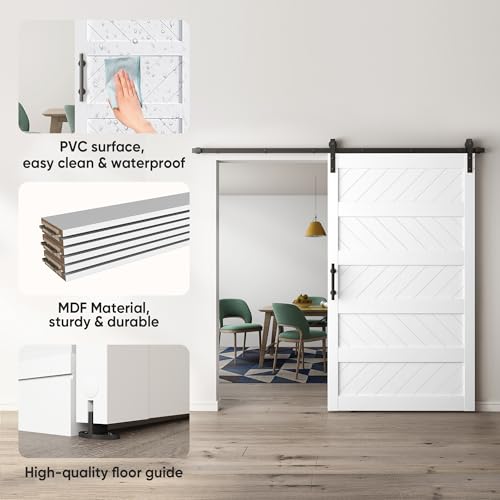 JUBEST 36" x 84" Barn Door, Slding Barn Door Kit Wave Shape Barn Door Panel with Hardware Kit Include, Easy Installation, Solid Wood, MDF & PVC Covered, Black