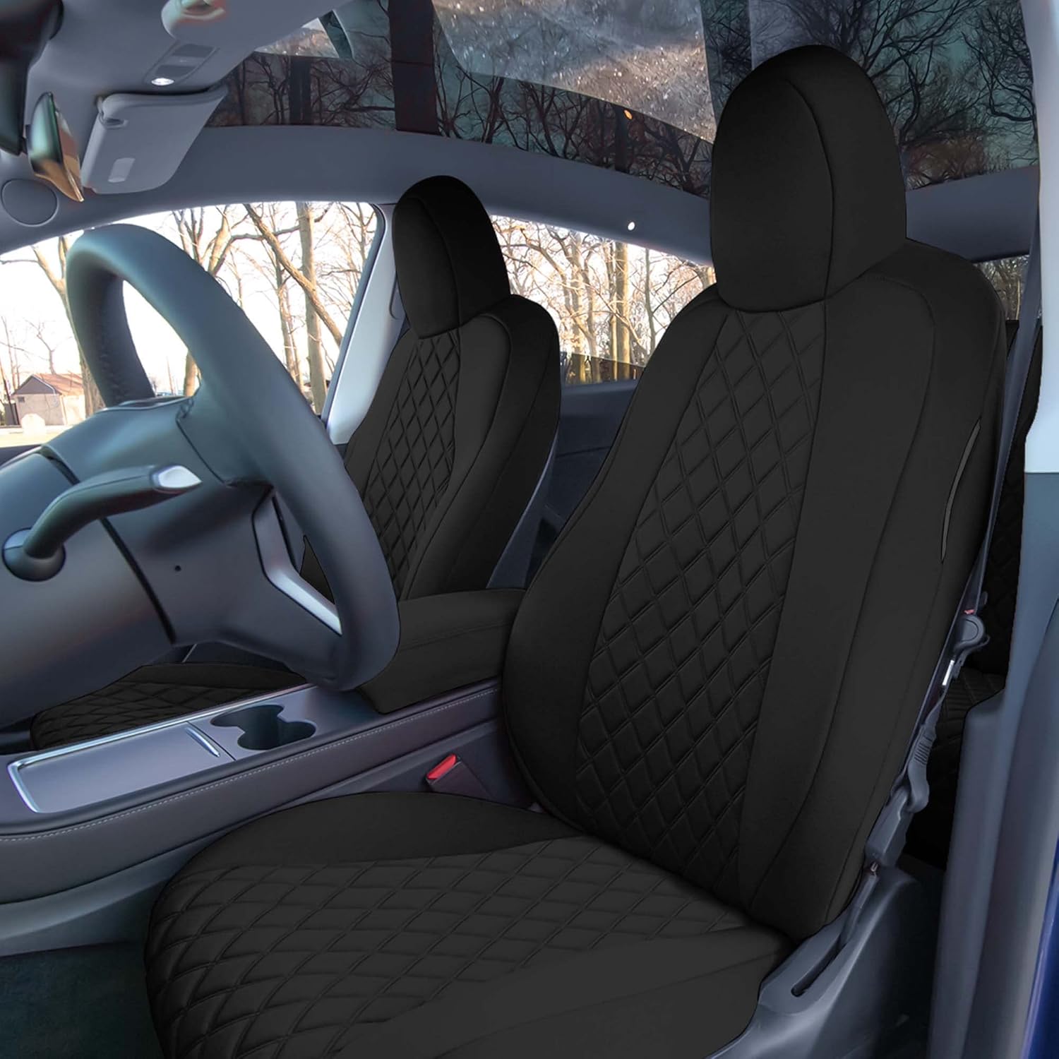 FH Group Custom Fit Seat Covers for Tesla Model Y Neoprene Water Resistant Automotive Seat Covers - Full Set Black