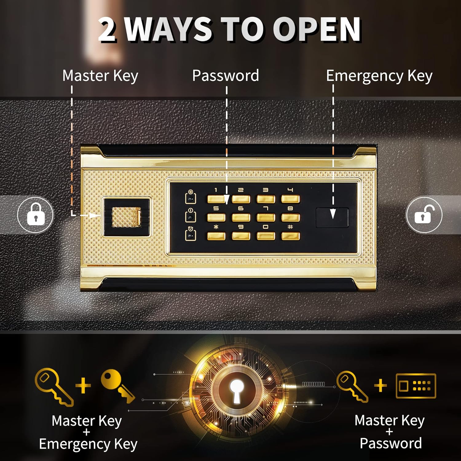 DNYKER Safe Box, 2.05 Cubic Feet Digital Keypad Combination Lock Cabinet with Two Ways to Open, Black Anchoring Security Safe for Home Office Hotel
