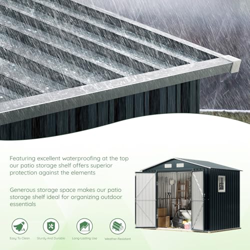 10X12X7.5 FT Outdoor Steel Storage Shed with Lockable Doors, 2 Windows, Transparent Roof Panels (Wood Panels & Frame Floor Not Included), Ideal for Patio Storage,Garbage Can, Chicken Coop，Brown