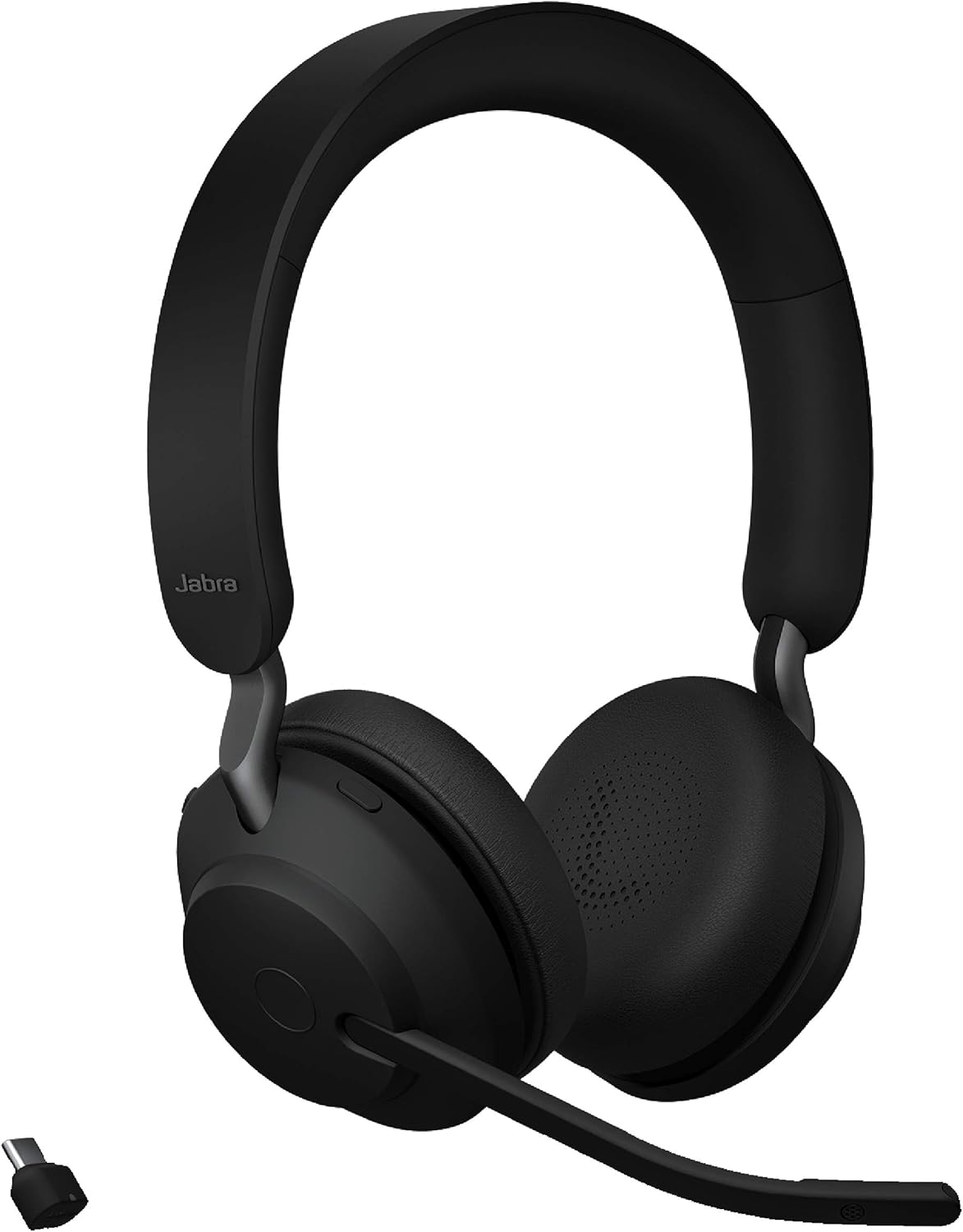 Jabra Evolve2 65 MS Wireless Headphones with Link380c, Stereo, Black &ndash; Wireless Bluetooth Headset for Calls and Music, 37 Hours of Battery Life, Passive Noise Cancelling Headphones