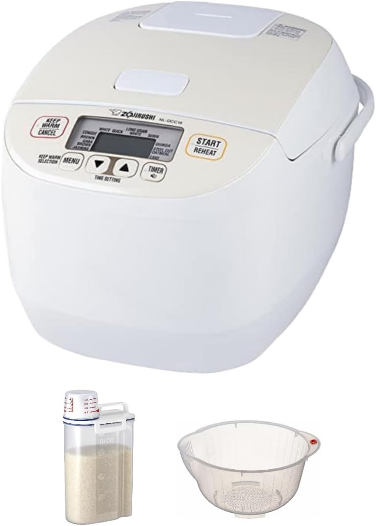 Zojirushi NL-DCC18CP Micom Rice Cooker and Warmer with Rice Container Bin and Rice Washing Bowl Bundle (3 Items)