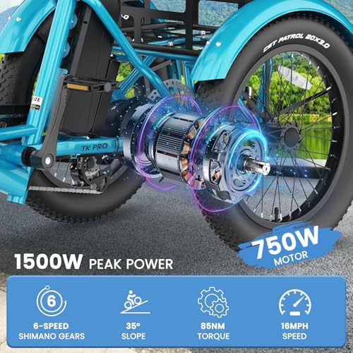 MOONCOOL Electric Trike, Electric Tricycle for Adults, 20" Folding 3 Wheels Electric Bicycle Bikes, 48V 500W/750W Motorized Electric Ebike with Aluminum Frame, Removable Battery and Basket