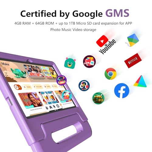 Kids Tablet 10 inch Tablet for Kids, Toddler Tablet 4GB+64GB Android 13 Tablet with Parental Control, 1TB Expand, HD Touchscreen, WiFi, Bluetooth, Protective Case for Kids learning Tablet - Green