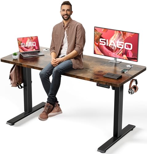 SIAGO Electric Standing Desk Adjustable - 48 x 24 Inch Sit Stand up Desk with Cable Management - 3 Memory Preset Adjustable Height Table