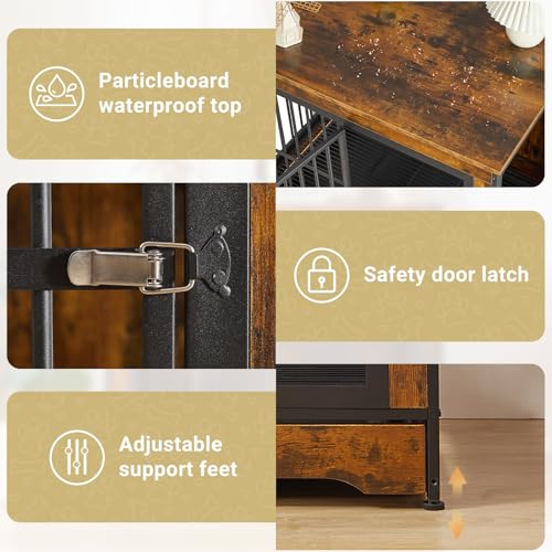 Rovibek 86" Extra Large Corner Dog Crate Furniture, Double Dog Kennel Furniture for 2 Large Dogs, Stackable Dog Crates Furniture with Removable Divider & Hidden Tray & 3 Doors