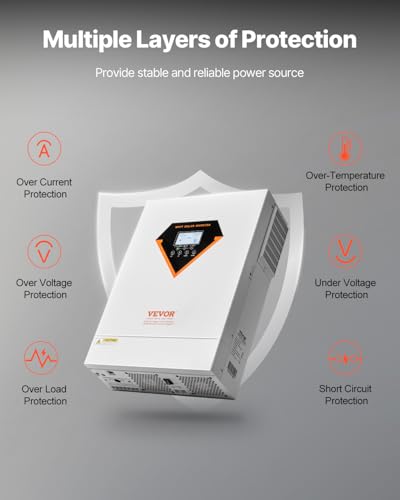 VEVOR Hybrid Solar Inverter, 6000W, All in One Pure Sine Wave Power Inverter Charger, 48V DC to 220/230V AC, with Built-in 120A MPPT Solar Controller, for Off-Grid System Lead Acid Lithium Battery