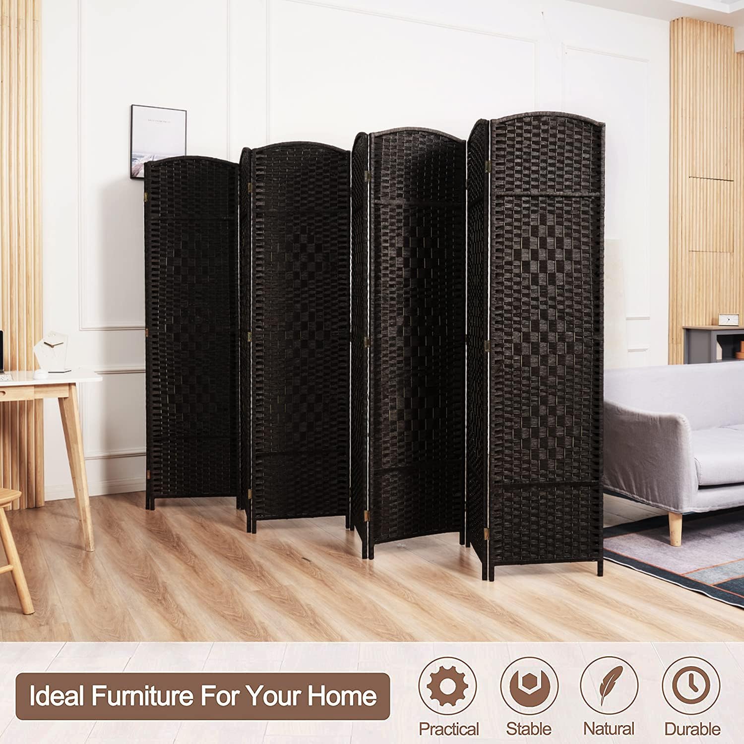 Excited Wrok Room dividers 6 ft. Tall Folding Privacy Screen Tall Extra Wide Partition Foldable Panel Wall Divider (Coffee, 8-Panel)