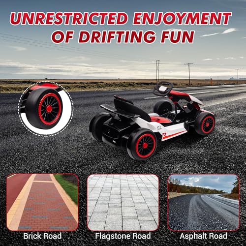Go Kart, Electric Drift Kart Car with Adjustable Seat, 24V 7Ah Outdoor Ride On Toy, 2 * 200W Motor, 8.1 MPH, LED Lights, Toy Race Car for Kids 6-12 Years Old