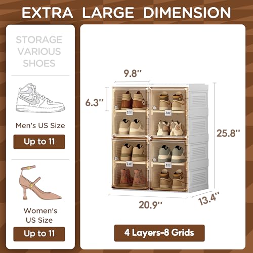 Shoe Organizer Storage Box, Portable Folding Shoe Rack for Closet with Magnetic Clear Door,Large Sneaker Cabinet Bins Sturdy Easy Assembly 10 Layers-20 Grids
