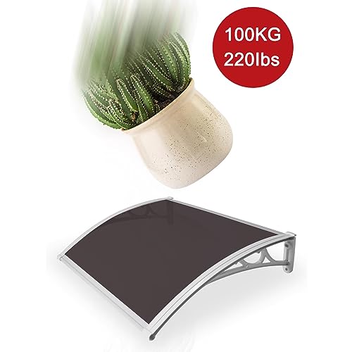 UV Rain Snow Protection Front Door Canopy Window Awning,Patio Porch Awning Shelter,Brown Polycarbonate Cover,Window Rain Shelter Cover,Garden Entry Awning,with White Bracket (47"x43")