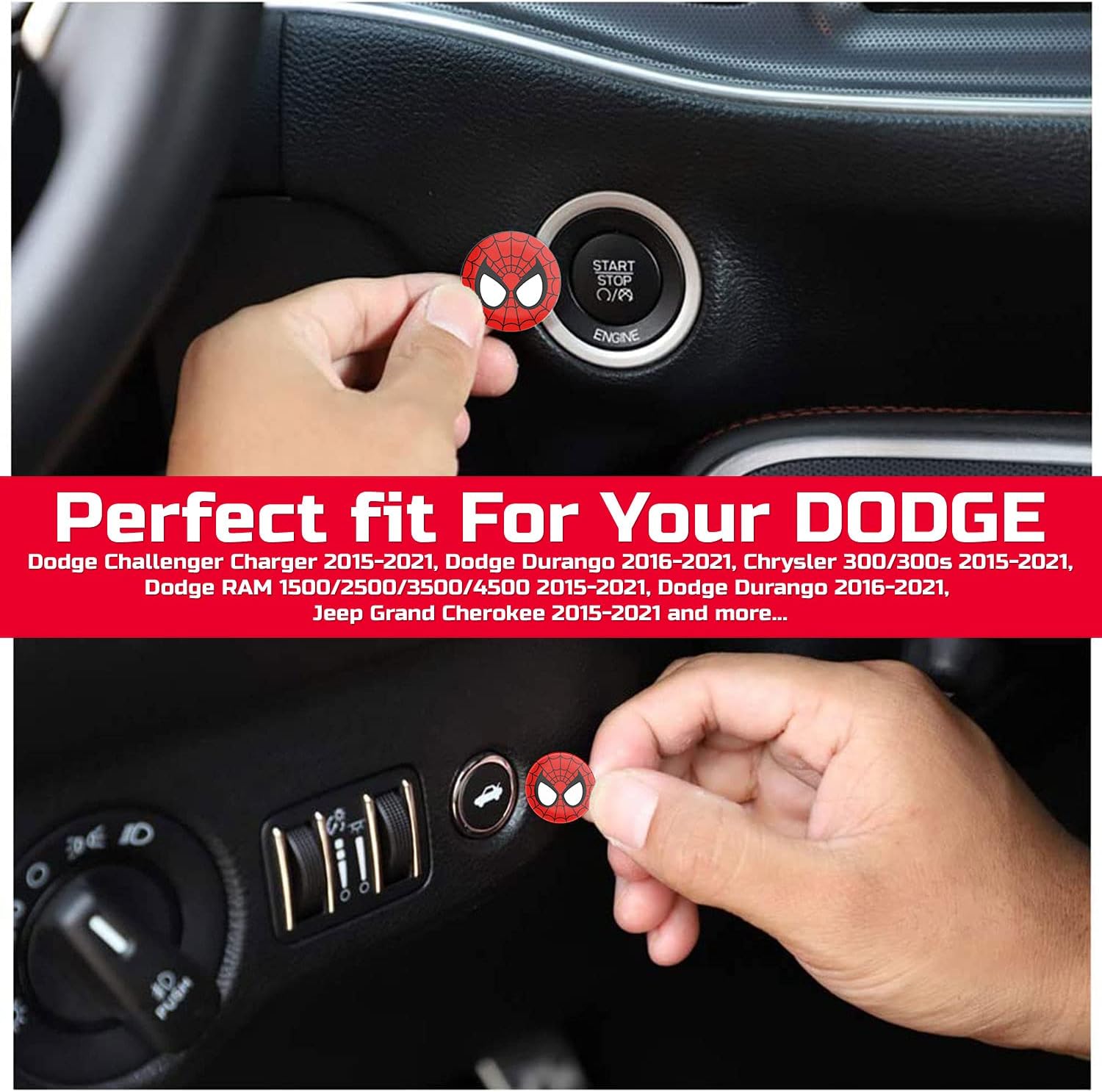 ToolEpic for Dodge Challenger Charger Durango Accessories 2015-2022 - Engine Start Stop Button Overlay Ruby Red Sticker Emblem - Push to Start Button Unique Design Badge, Perfect for Decals