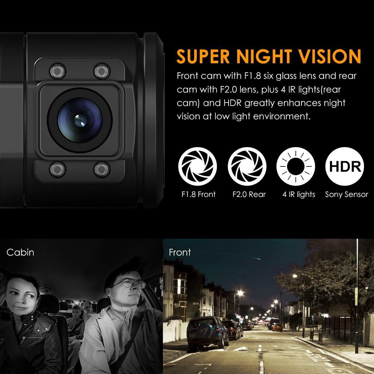 Vantrue N2 Pro Uber Dual 1080P Dash Cam, 2.5K 1440P Front Dash Cam, Front and Inside Loop Dash Camera with Infrared Night Vision, 24hr Motion Detection Parking Mode, Accident Record, Support 256GB max