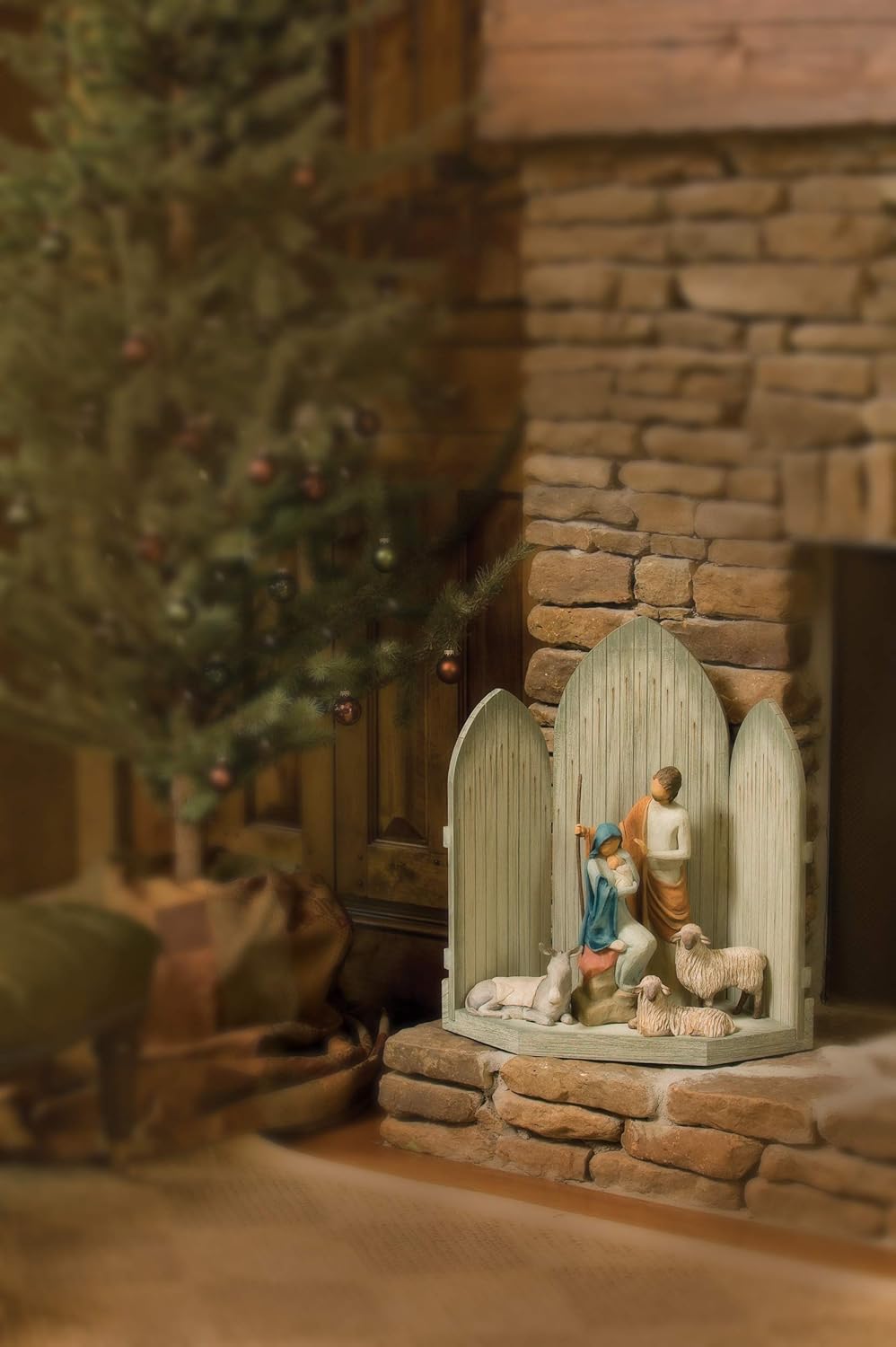 Willow Tree Sanctuary for The Christmas Story, hand-painted nativity backdrop