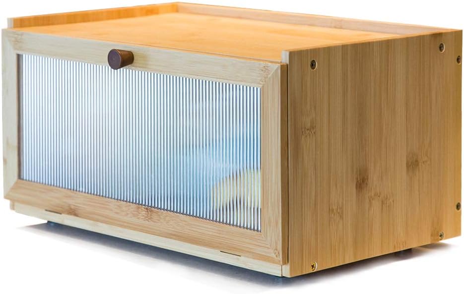 ETMI Bamboo Bread Box for Kitchen Counter-Large Capacity Bread Storage Container Farmhouse Bread Box with Window Bread Holder Pack of 2