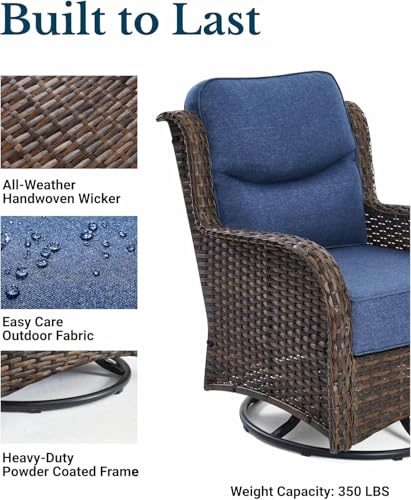 Luxury Patio Furniture Set with 6-inch Thick Cushion, Outdoor Couch and High Back Swivel Rocker Patio Chairs, 7PCS Wicker Conversation Set for Deck, Yard, and Poolside in Blue (V2)