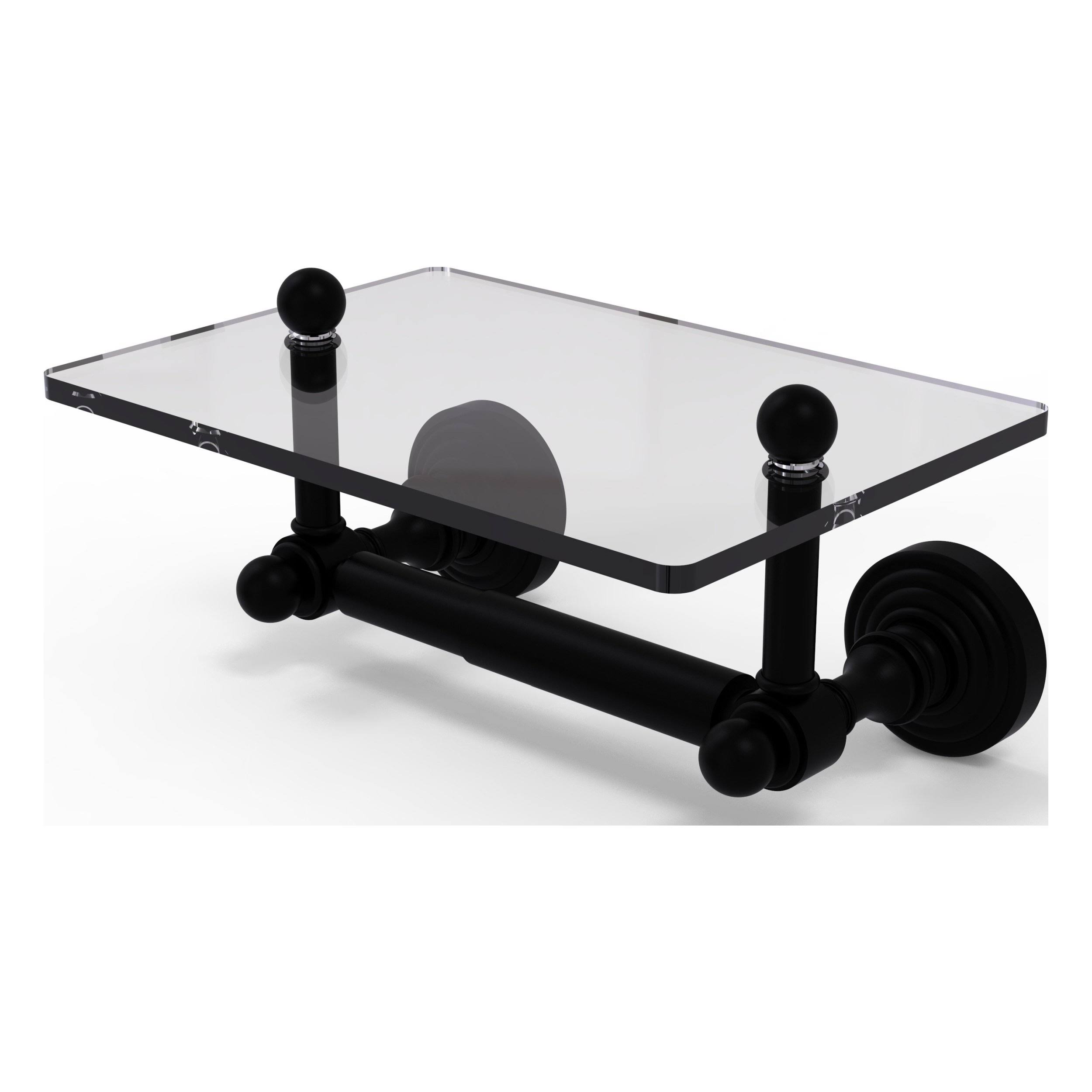 Allied Brass Waverly Place Two Post Toilet Tissue Holder with Glass Shelf Black Matte