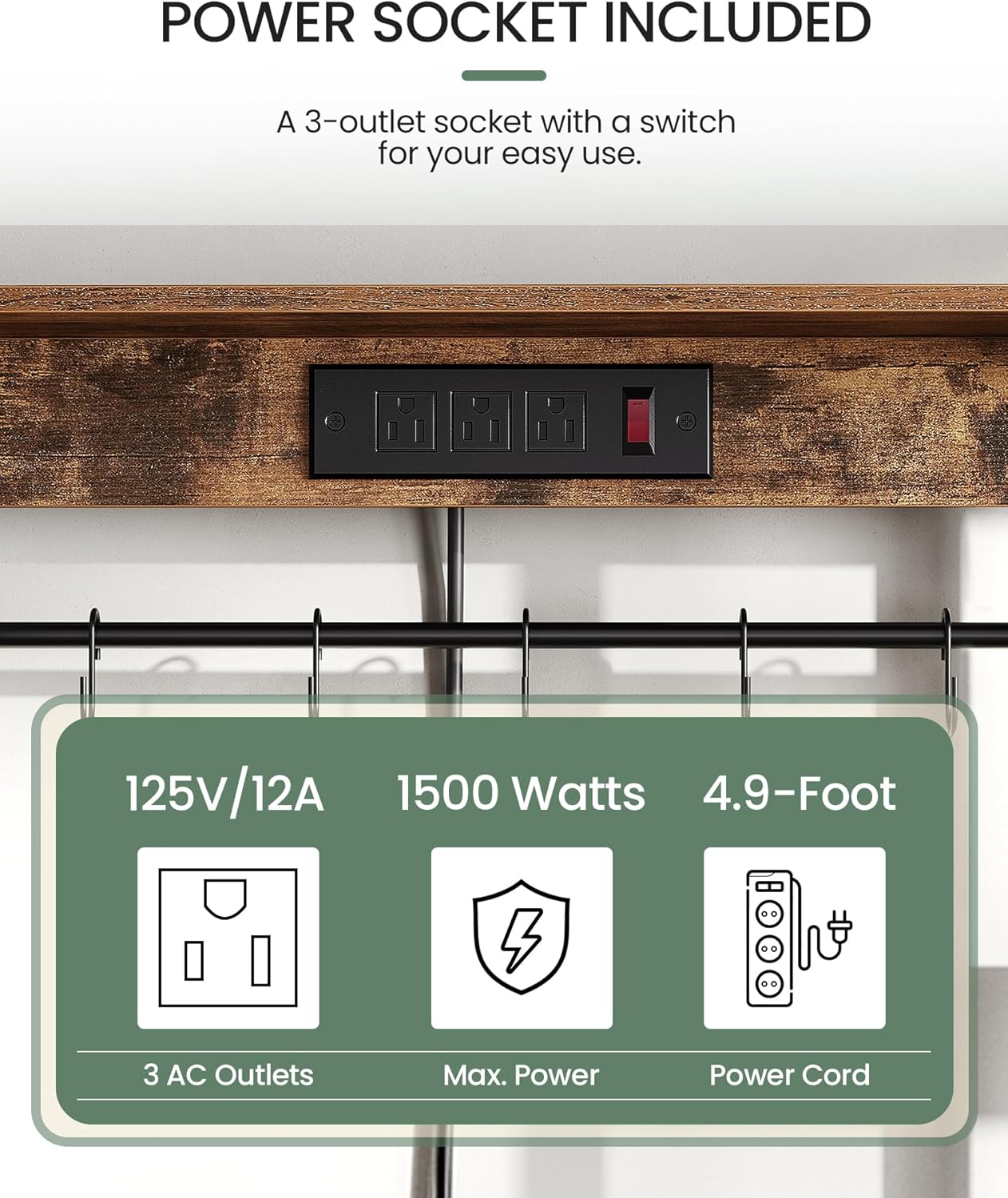 Kitchen Bakers Rack with Power Outlet, Microwave Stand with Multiple Shelves, Floor Standing Bakers Rack, Coffee Bar with Mesh Basket, for Kitchen, Dining Room, Rustic Brown and Black THB01UBF