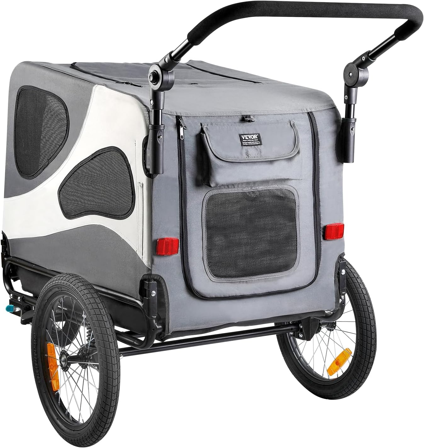 VEVOR Dog Bike Trailer, Supports up to 100 lbs, 2-in-1 Pet Stroller Cart Bicycle Carrier, Easy Folding Cart Frame with Quick Release Wheels, Universal Bicycle Coupler, Reflectors, Flag, Black/Gray