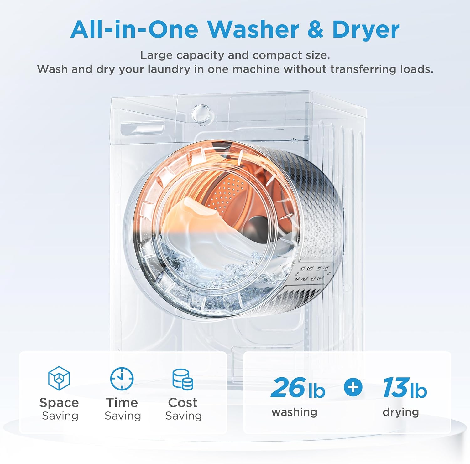Midea 24 Inch Washer and Dryer Combo, All in One Washer and Dryer 2.7 cu.ft 26lbs, Ventless Washing Machine, Steam Care, Overnight Dry, 1400 RPM, 16 Cycles Front Load Washer, Full-Automatic, White